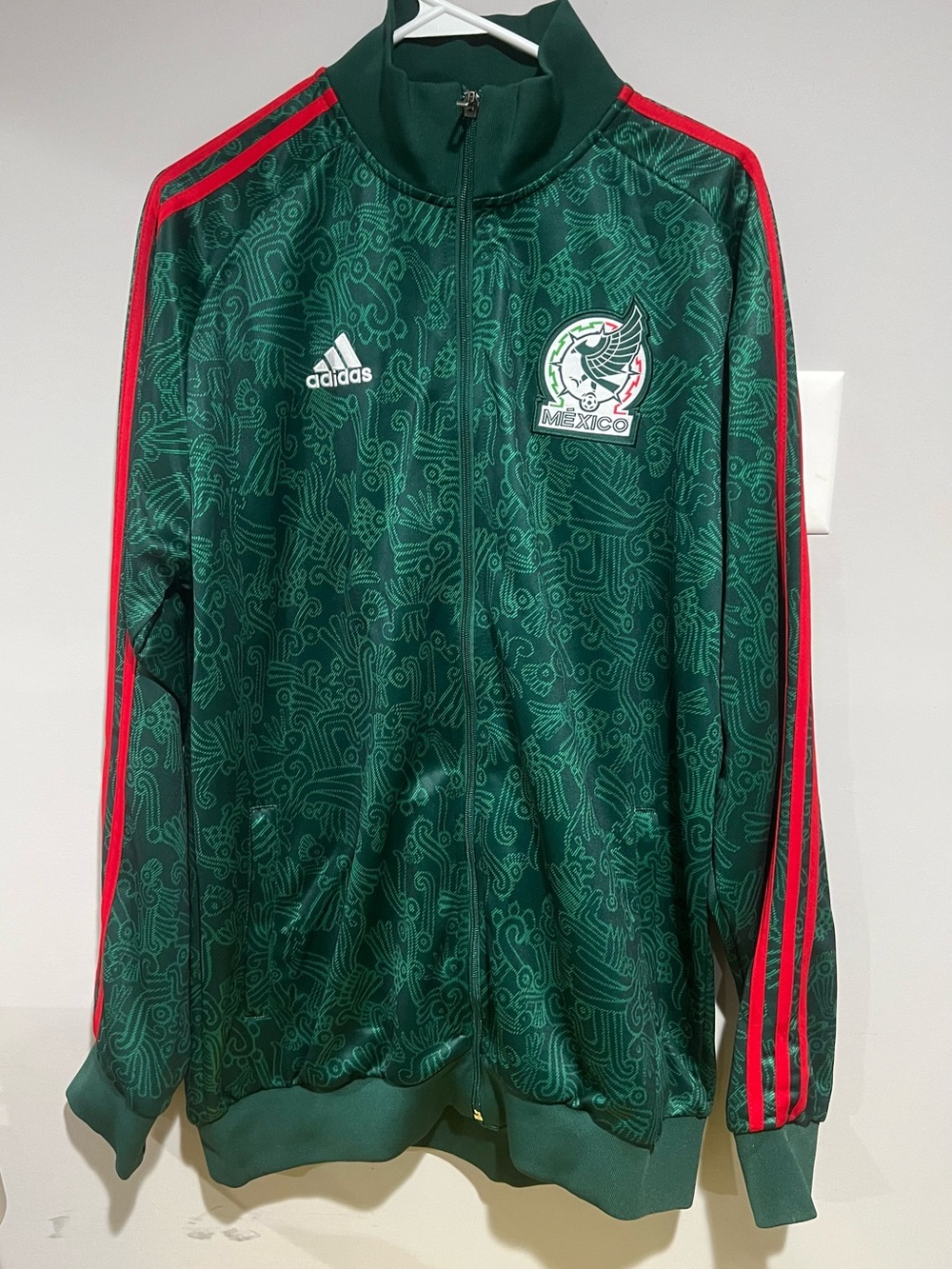 Mexico adidas Men’sGreen Track Jacket with Red Stripes, Size: XXL